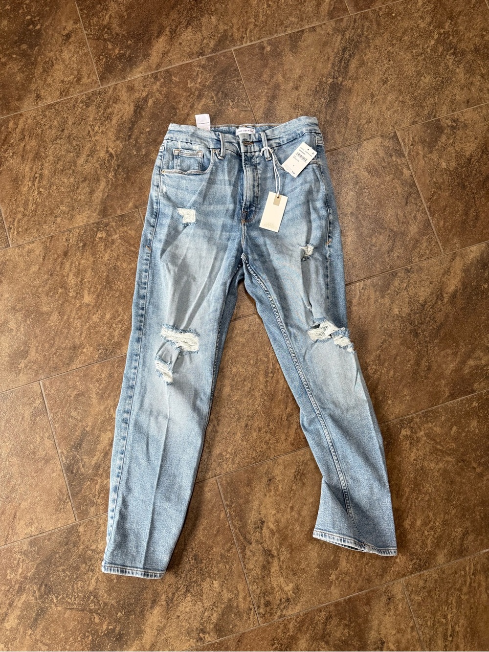 Good American Light Blue Distressed Boyfriend Jeans